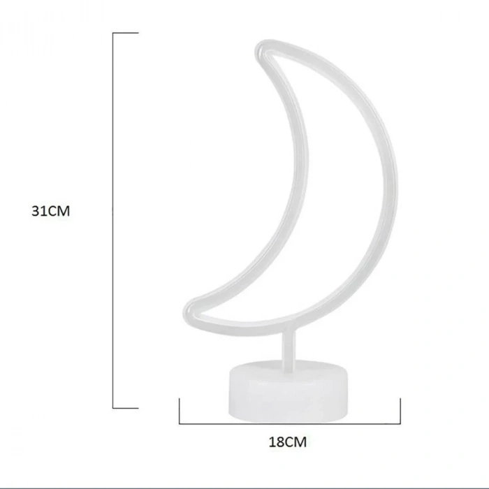 BiiShe® Dekoratif Pilli Ay Tasarımlı 3D Neon Led Masa Ve Gece Lambası