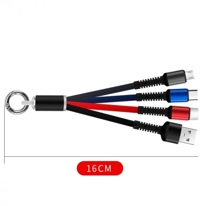 BiiShe® Işıklı Anahtarlık Model 3 in 1 USB Çıkışlı MİKRO,TYPE-C ve İphone Uyumlu Şarj Kablosu