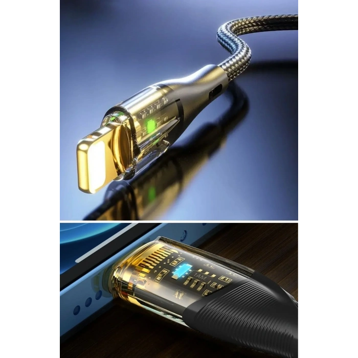 BiiShe® Led Işık Uçlu Sağlam İp Kablolu USB to Lightning Hızlı Şarj Kablosu