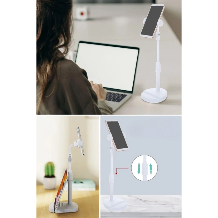 BiiShe® Masa Üstü Tablet ve Telefon Tutucu Plastik Aparat Beyaz Telefon Standı