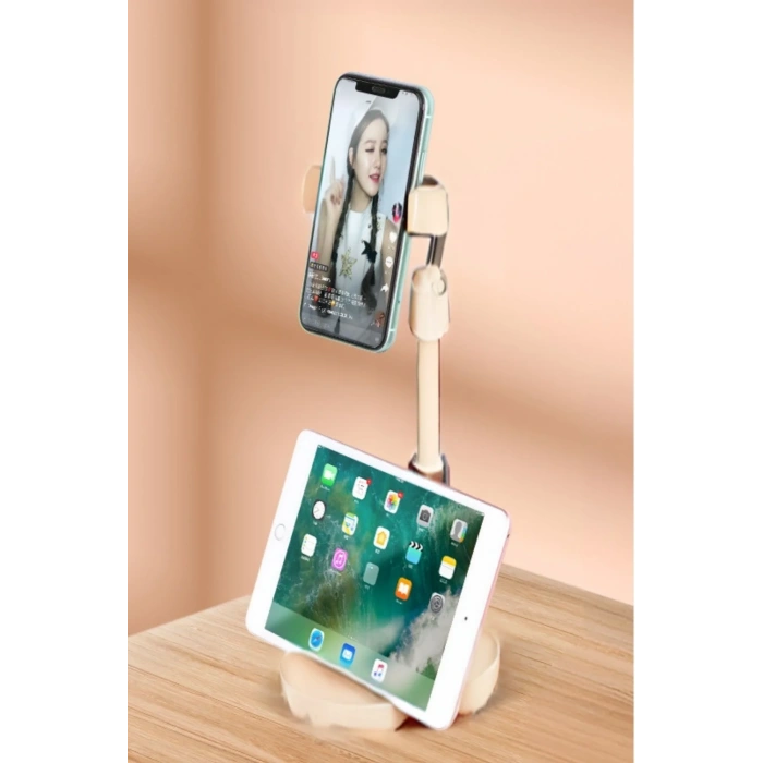 BiiShe® Masa Üstü Tablet ve Telefon Tutucu Plastik Aparat Beyaz Telefon Standı
