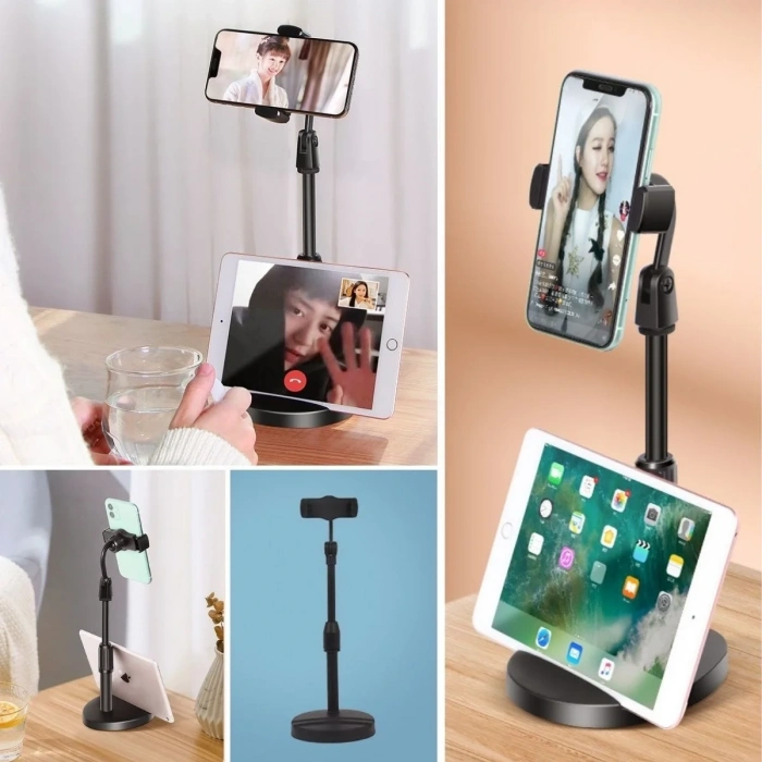 BiiShe® Masa Üstü Tablet ve Telefon Tutucu Plastik Aparat Siyah Telefon Standı