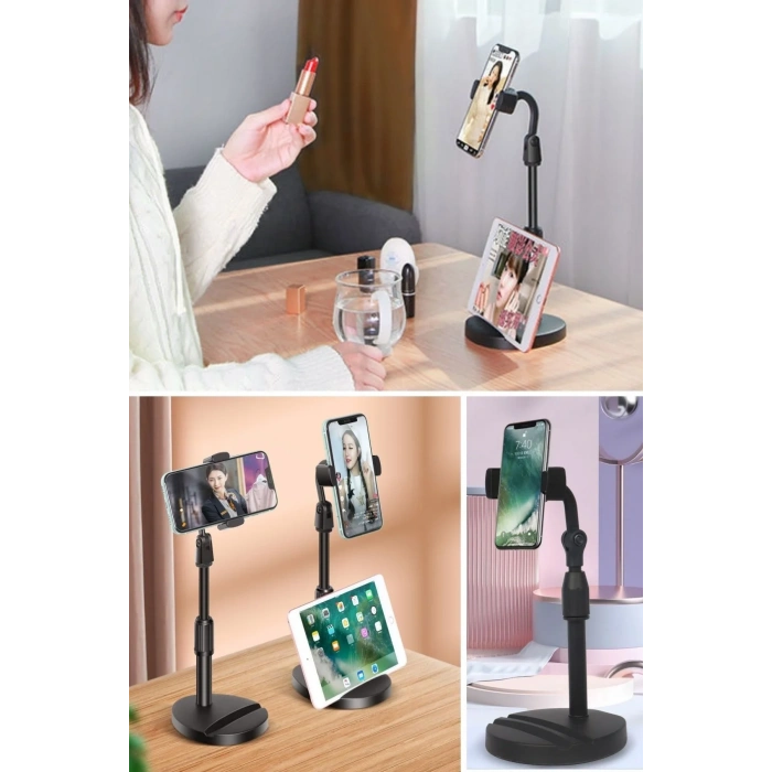 BiiShe® Masa Üstü Tablet ve Telefon Tutucu Plastik Aparat Siyah Telefon Standı