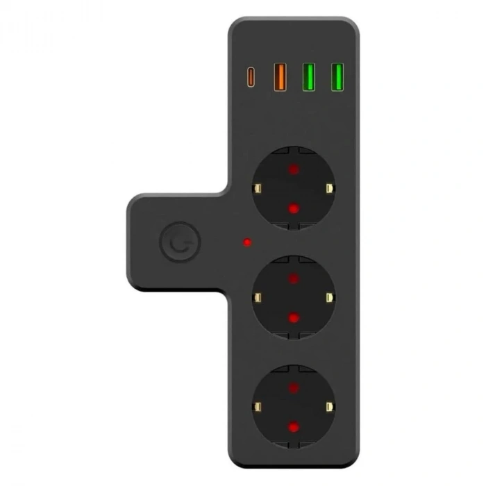 BiiShe® Termal Akım Korumalı 3 Adet Soket,3 Adet USB ve 1 Adet Type-C Girişli 20w Priz Model 3397