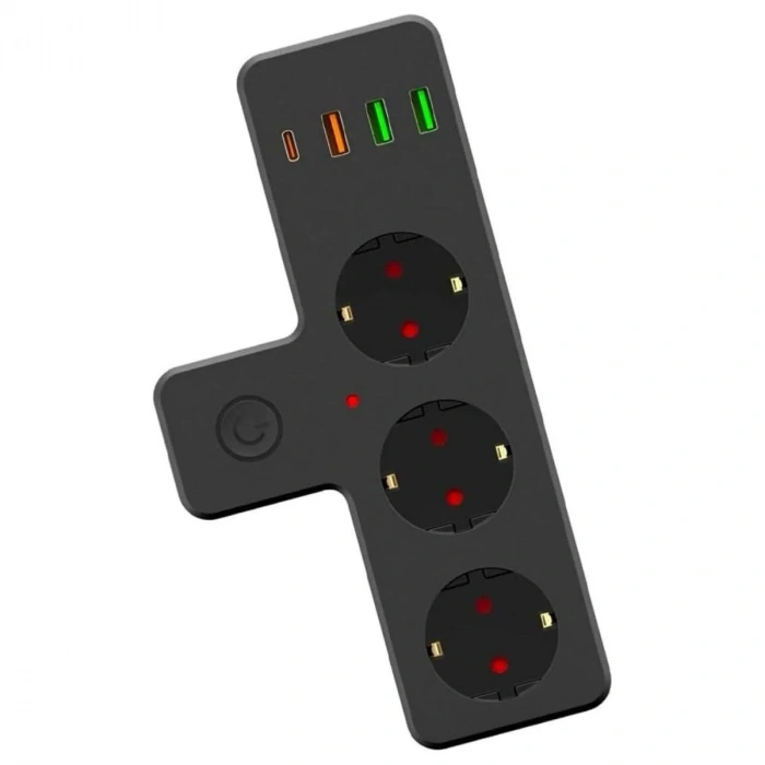 BiiShe® Termal Akım Korumalı 3 Adet Soket,3 Adet USB ve 1 Adet Type-C Girişli 20w Priz Model 3397