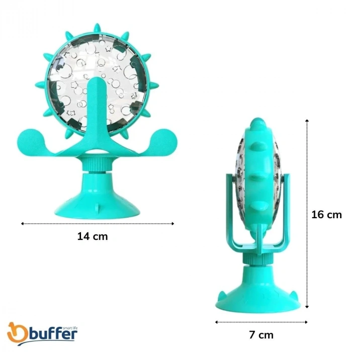 BiiShe® Vantuzlu Zilli İnteraktif Dönebilen Mama Kaplı Renkli Eğlenceli Eğitici Kedi Oyuncağı