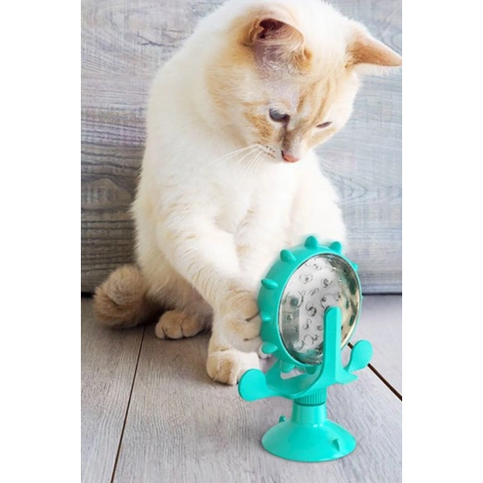 BiiShe® Vantuzlu Zilli İnteraktif Dönebilen Mama Kaplı Renkli Eğlenceli Eğitici Kedi Oyuncağı