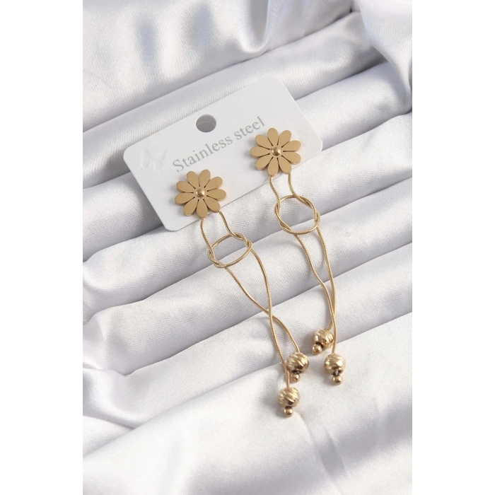 Mey İthalat® 316L Çelik Altın Renk Sallantılı Düğüm Model Papatya Küpe