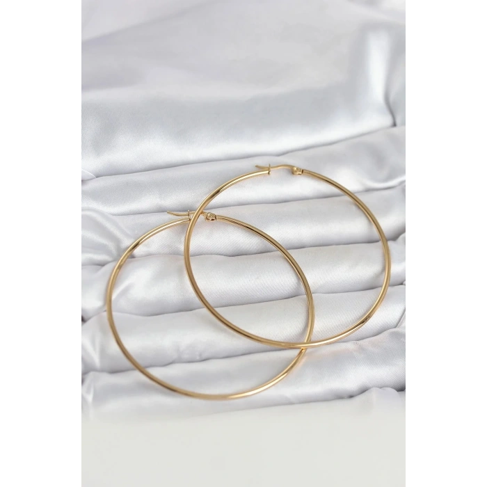Mey İthalat® 316L Çelik Gold Renk 70 mm Kadın Halka Küpe
