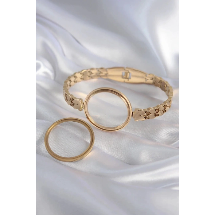 Mey İthalat® 316L Çelik Gold Renk Arpa İşleme Açılabilir Fanus Model Kadın Kelepçe