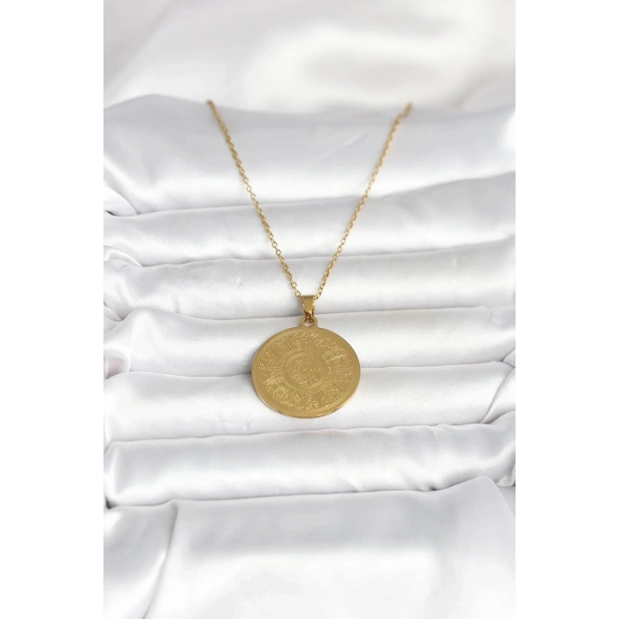 Mey İthalat® 316L Çelik Gold Renk Ayetel Kürsi Yazılı Kolye