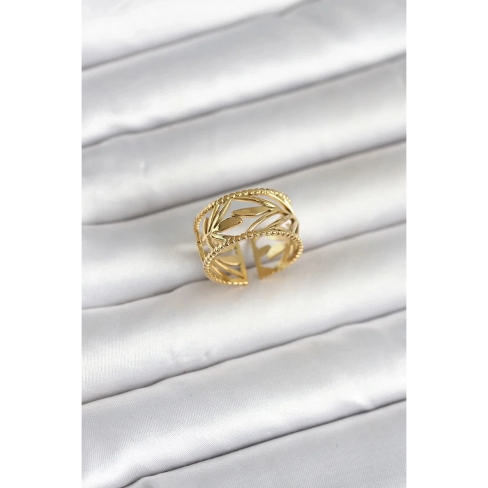 Mey İthalat® 316L Çelik Gold Renk Başak Model Kadın Yüzük