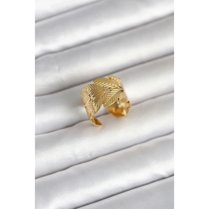 Mey İthalat® 316L Çelik Gold Renk Başak Modeli Kadın Yüzük