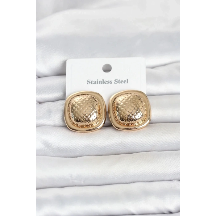 Mey İthalat® 316L Çelik Gold Renk Düğme Model Kadın Küpe