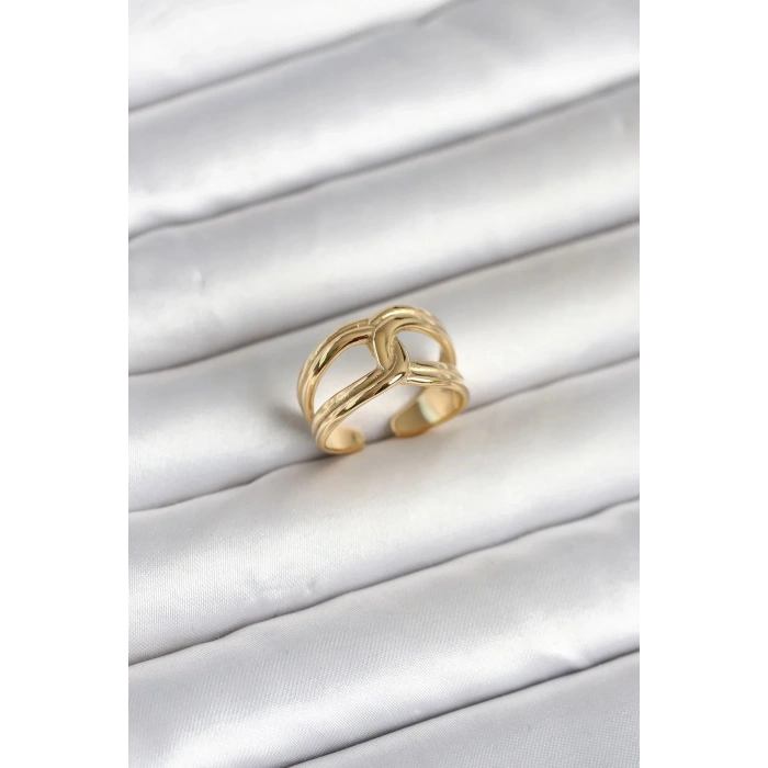 Mey İthalat® 316L Çelik Gold Renk Düğüm Model Kadın Yüzük