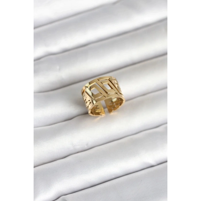 Mey İthalat® 316L Çelik Gold Renk Geometrik Model Kadın Yüzük