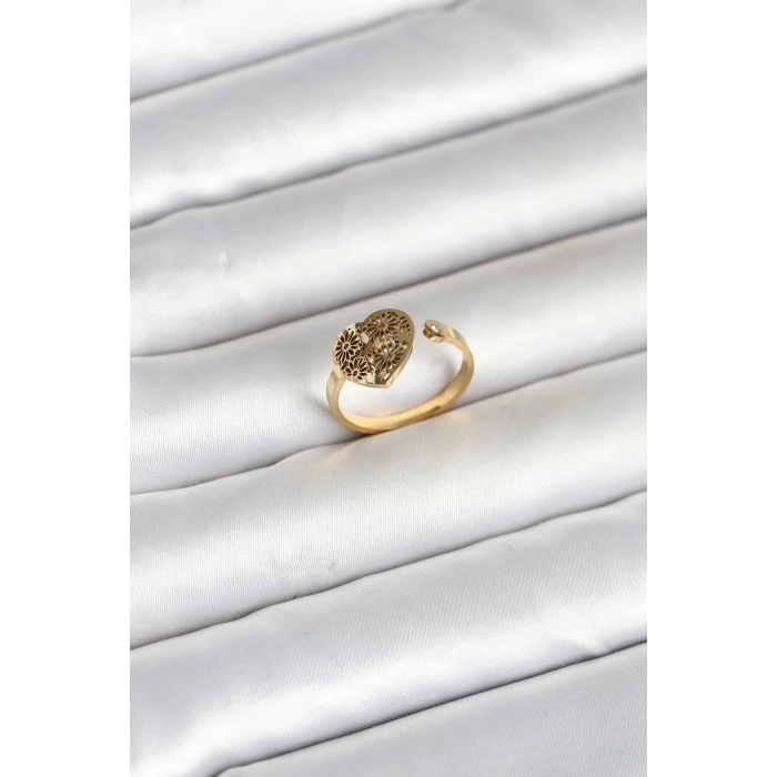 Mey İthalat® 316L Çelik Gold Renk Kalp Model Kadın Yüzük