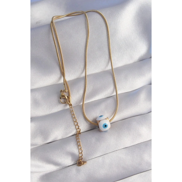 Mey İthalat® 316L Çelik Gold Renk Mineli Nazar Model Kolye