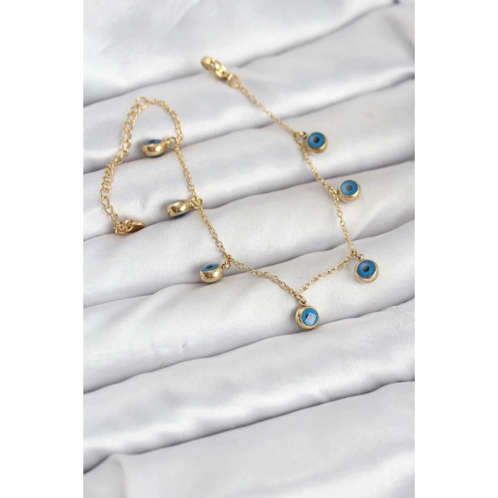 Mey İthalat® 316L Çelik Gold Renk Minimal Nazar Model Kadın Bileklik