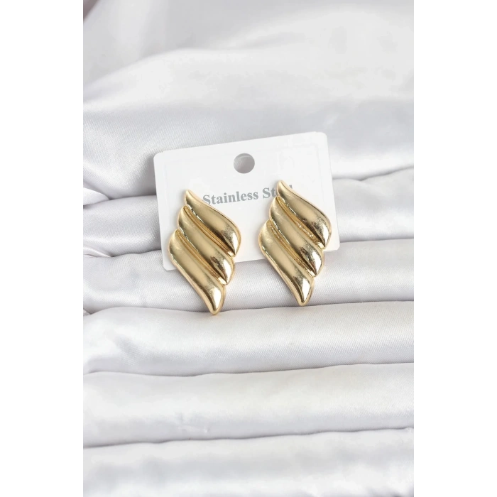 Mey İthalat® 316L Çelik Gold Renk Motif Model Kadın Küpe