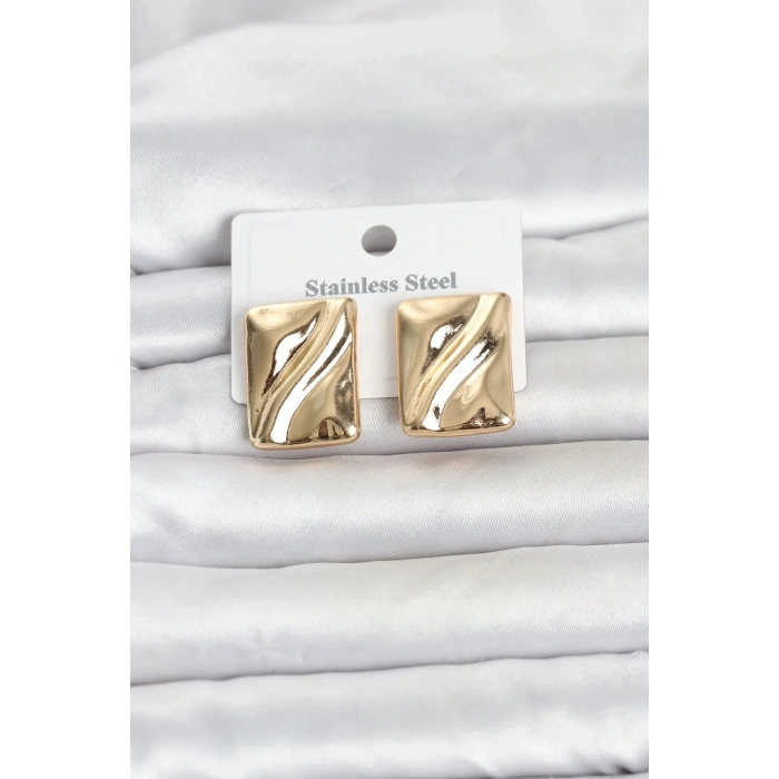 Mey İthalat® 316L Çelik Gold Renk Plaka Model Kadın Küpe