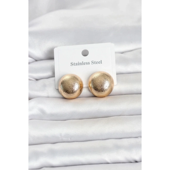 Mey İthalat® 316L Çelik Gold Renk Top Model Kadın Küpe
