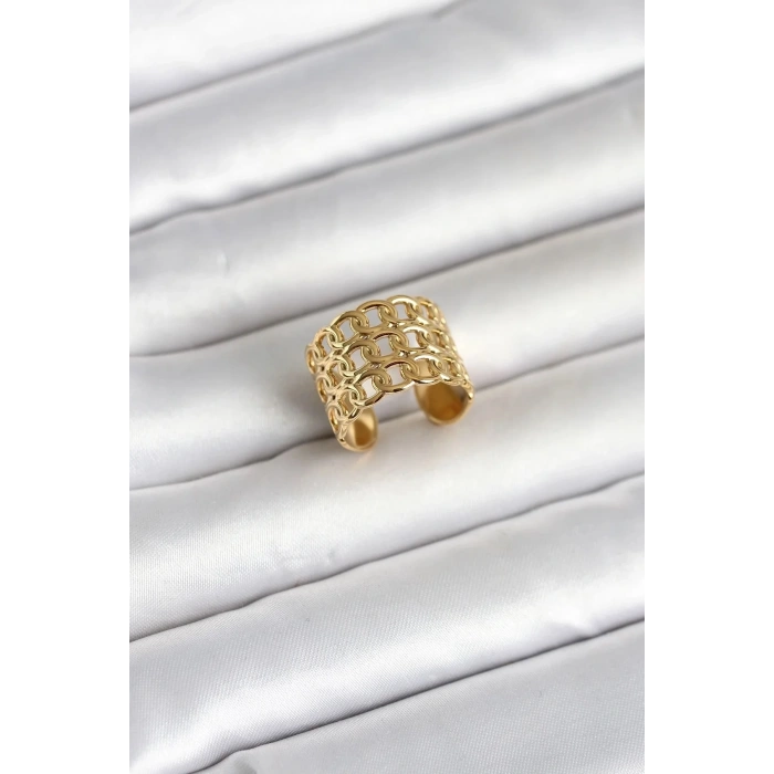 Mey İthalat® 316L Çelik Gold Renk Zincir Model Kadın Yüzük