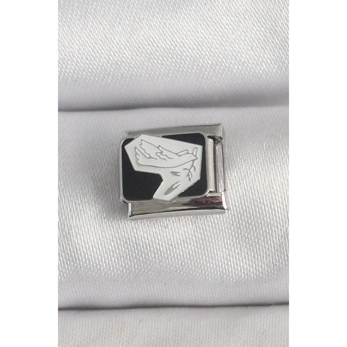 Mey İthalat® 316L Çelik Gümüş Renk Siyah Beyaz Kuş İşlemeli Nomination Charm