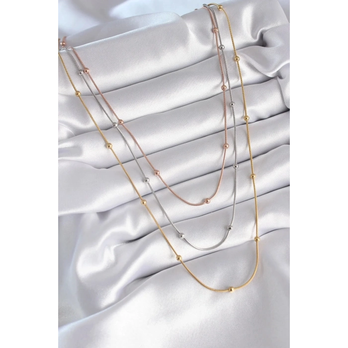 Mey İthalat® 316L Çelik Mix Renk 3lü Topçuk Detay Kadın Kolye