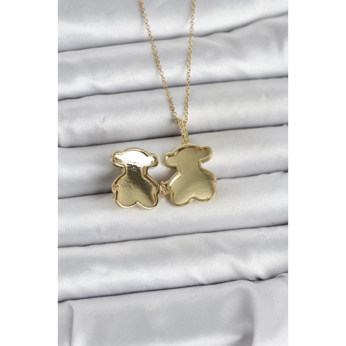 Mey İthalat® 316L Çelik Zincir Gold Renk Ayıcık Model Açılabilir Kadın Kolye