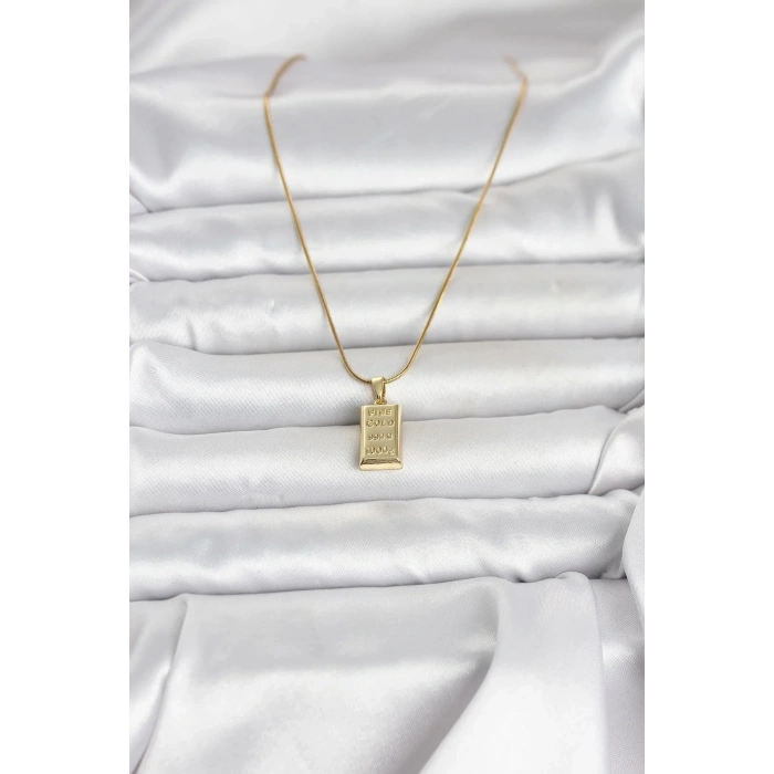 Mey İthalat® 316L Çelik Zincir Gold Renk Külçe Altın Model Kadın Kolye