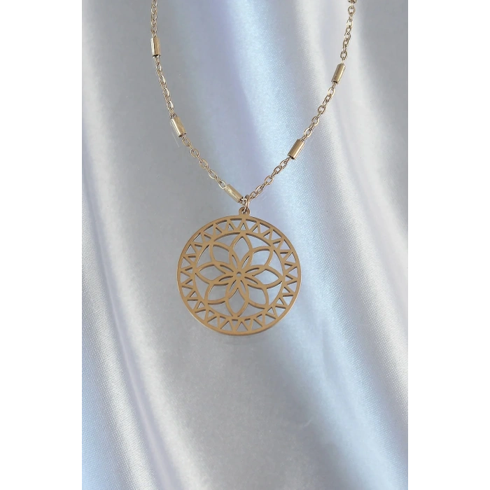 Mey İthalat® 316L Çelik Zincir Gold Renk Lotus Model Kolye