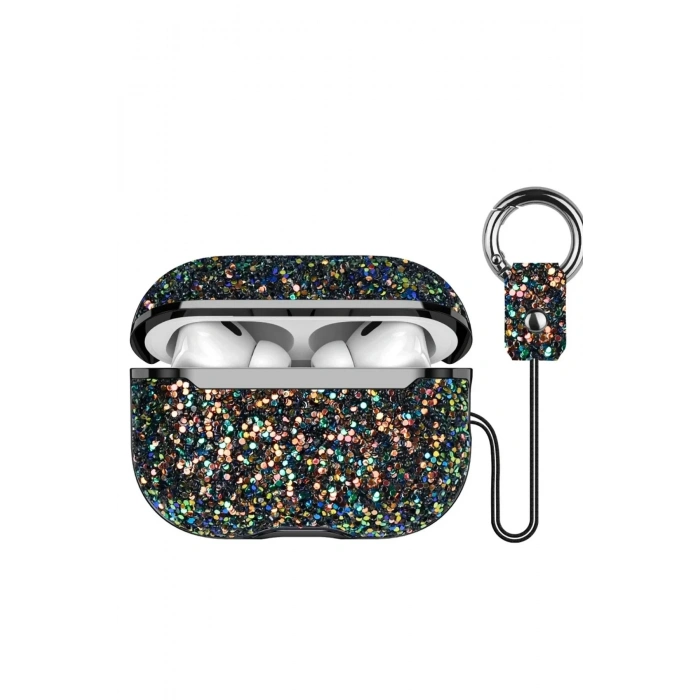Mey İthalat®  Airpods 2 (2.nesil) Bright Simli Airpods Kapak - Siyah