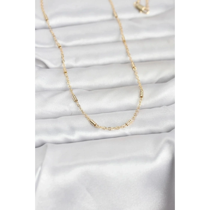 Mey İthalat® CM 14K Gold Renk Bar Zincir Model 60 cm Kadın Kolye