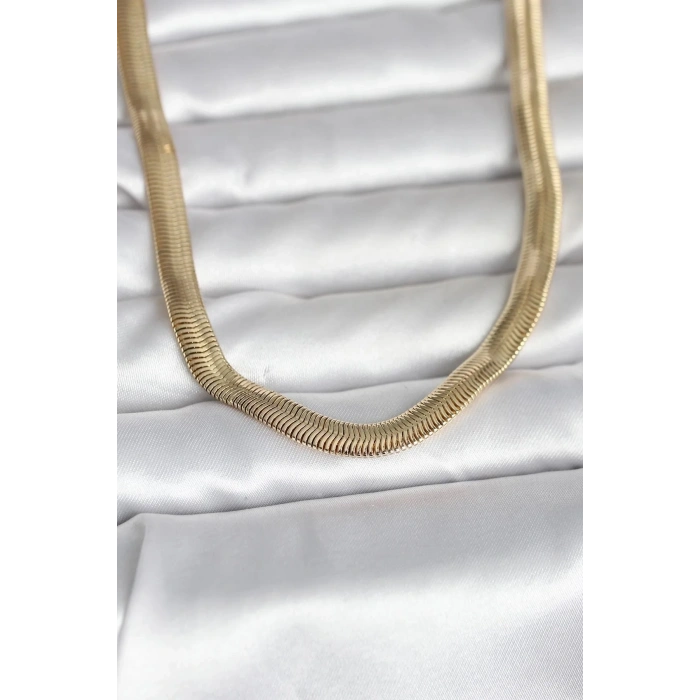 Mey İthalat® CM 14K Gold Renk Kalın Yassı Yılan Zincir Model 45 cm Kadın Kolye