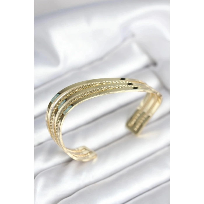 Mey İthalat® Eğik Şerit Model Gold Renk Pirinç Kadın Bileklik