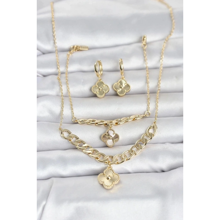 Mey İthalat® Gold Renk Pirinç Kolye Bileklik ve Küpe Seti