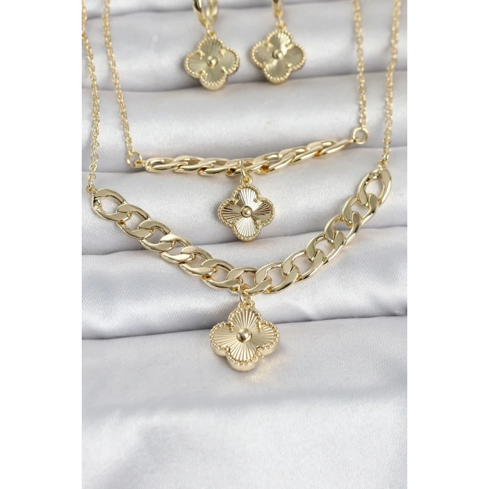 Mey İthalat® Gold Renk Pirinç Kolye Bileklik ve Küpe Seti