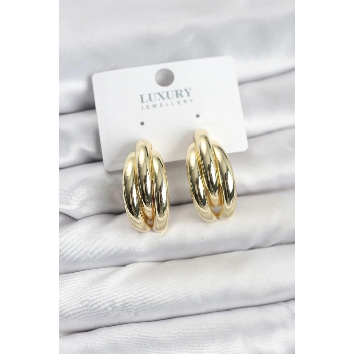 Mey İthalat® Gold Renk Pirinç Yarım Halka Model Kadın Küpe