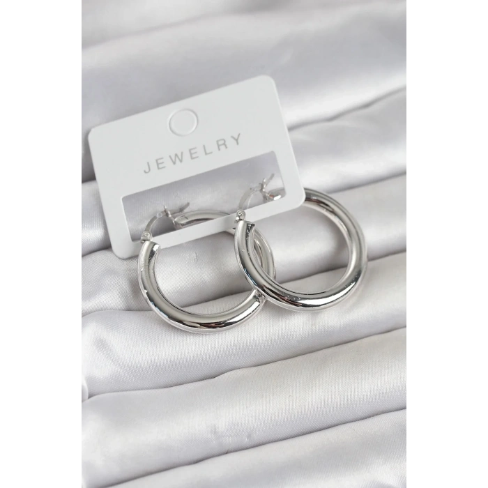 Mey İthalat® Gümüş Renk Pirinç Halka 30 mm Kadın Küpe
