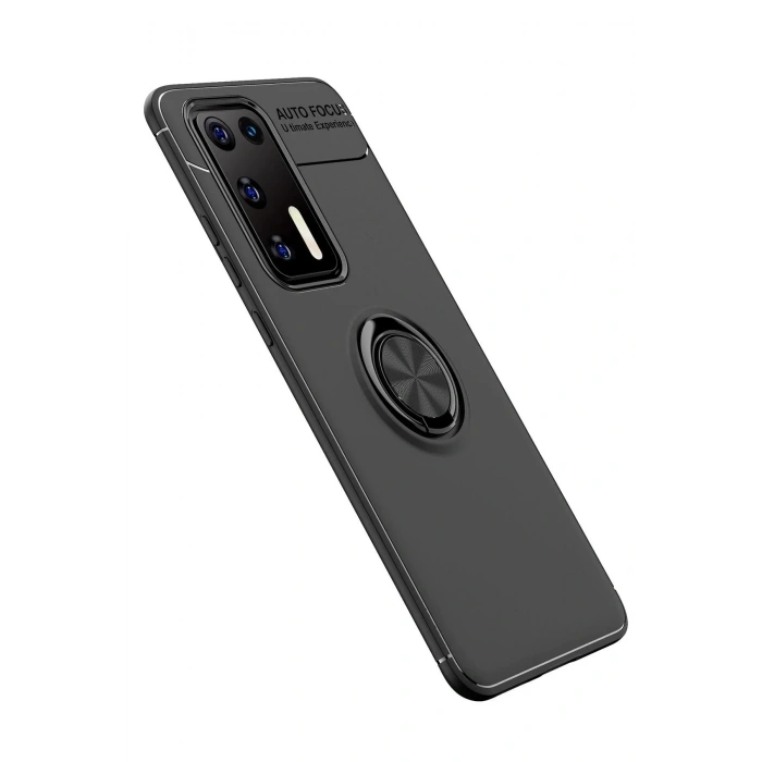 Mey İthalat®  Huawei P40 Kılıf Range Yüzüklü Silikon - Siyah