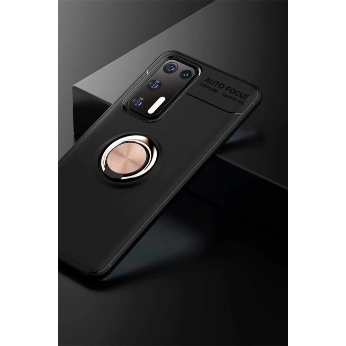 Mey İthalat®  Huawei P40 Kılıf Range Yüzüklü Silikon - Siyah-Gold