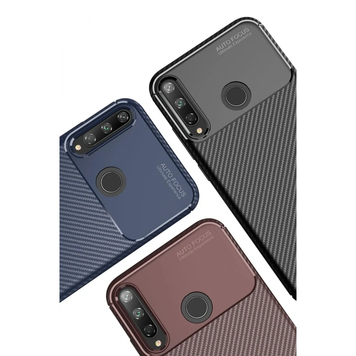 Mey İthalat®  Huawei P40 Lite E Kılıf Auto Focus Karbon Kapak - Kahverengi