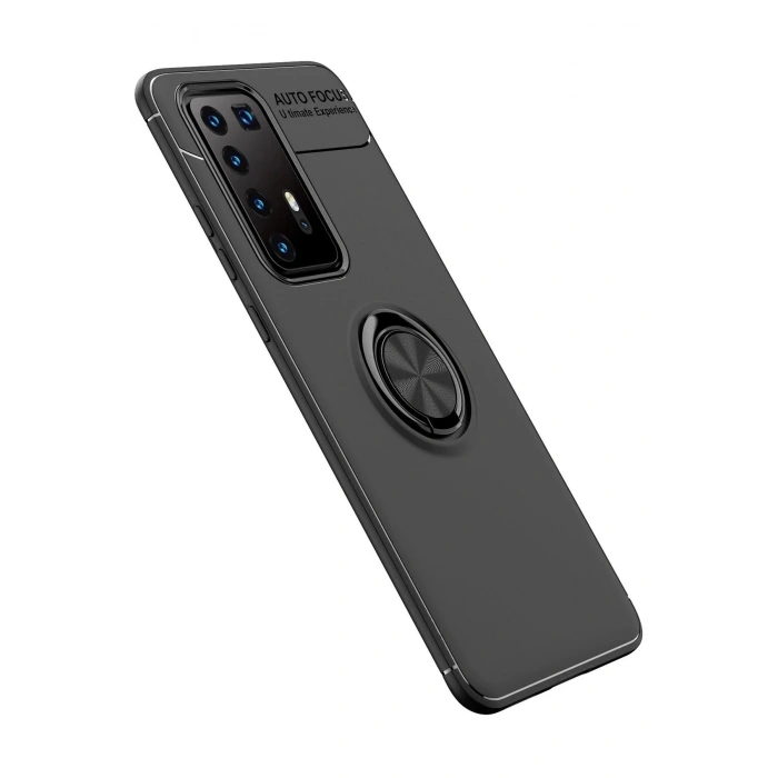 Mey İthalat®  Huawei P40 Pro Kılıf Range Yüzüklü Silikon - Siyah