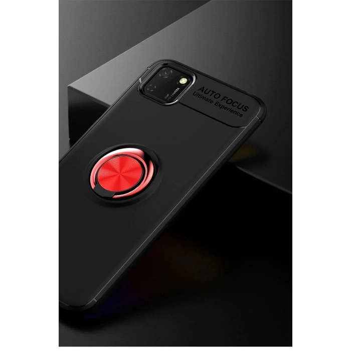 Mey İthalat®  Huawei Y5P Kılıf Range Yüzüklü Silikon - Siyah-Kırmızı