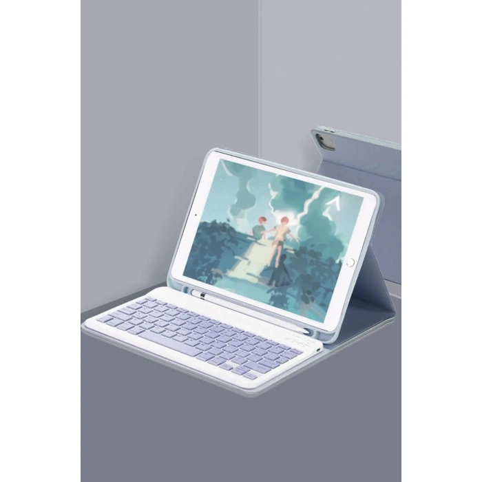 Mey İthalat®  iPad 10.2 (9.nesil) Kılıf KC01 Smart Klavyeli Tablet Kılıfı - Lacivert