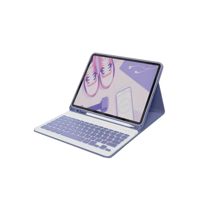 Mey İthalat®  iPad Air 11 (2024) Kılıf KC01 Smart Klavyeli Tablet Kılıfı - Derin Mor