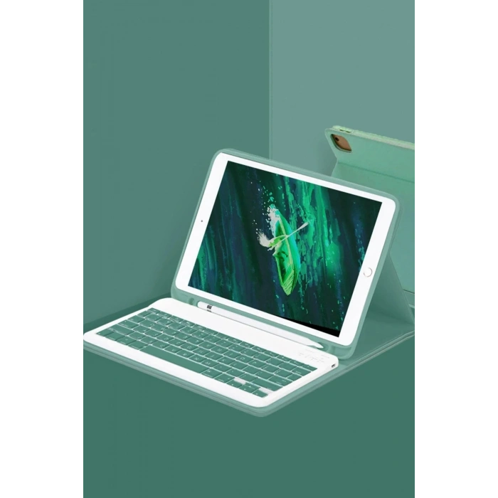 Mey İthalat®  iPad Pro 12.9 (2024) Kılıf KC01 Smart Klavyeli Tablet Kılıfı - Koyu Yeşil