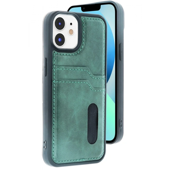 Mey İthalat®  iPhone 11 Kılıf Sara Kartvizitli Deri Kılıf - Koyu Yeşil