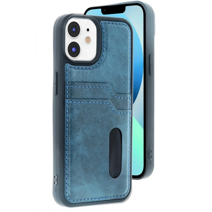Mey İthalat®  iPhone 11 Kılıf Sara Kartvizitli Deri Kılıf - Lacivert